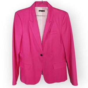 Chaus‎ Womens Blazer Sz 12 Hot Pink Collared Cotton Lining Business Professional